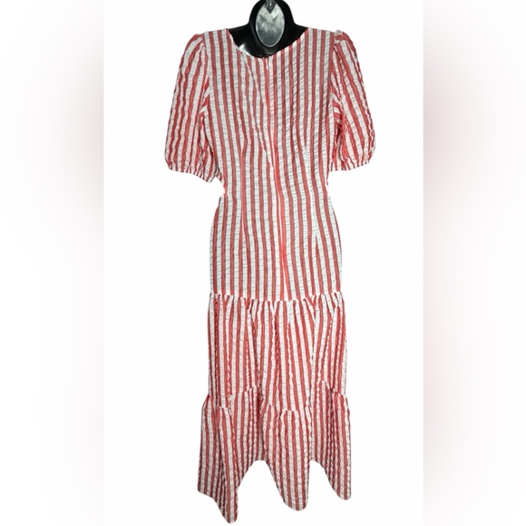 Lucy In Paris Red and White Striped Pleated Maxi Dress (BNWT) - Picture 4 of 8
